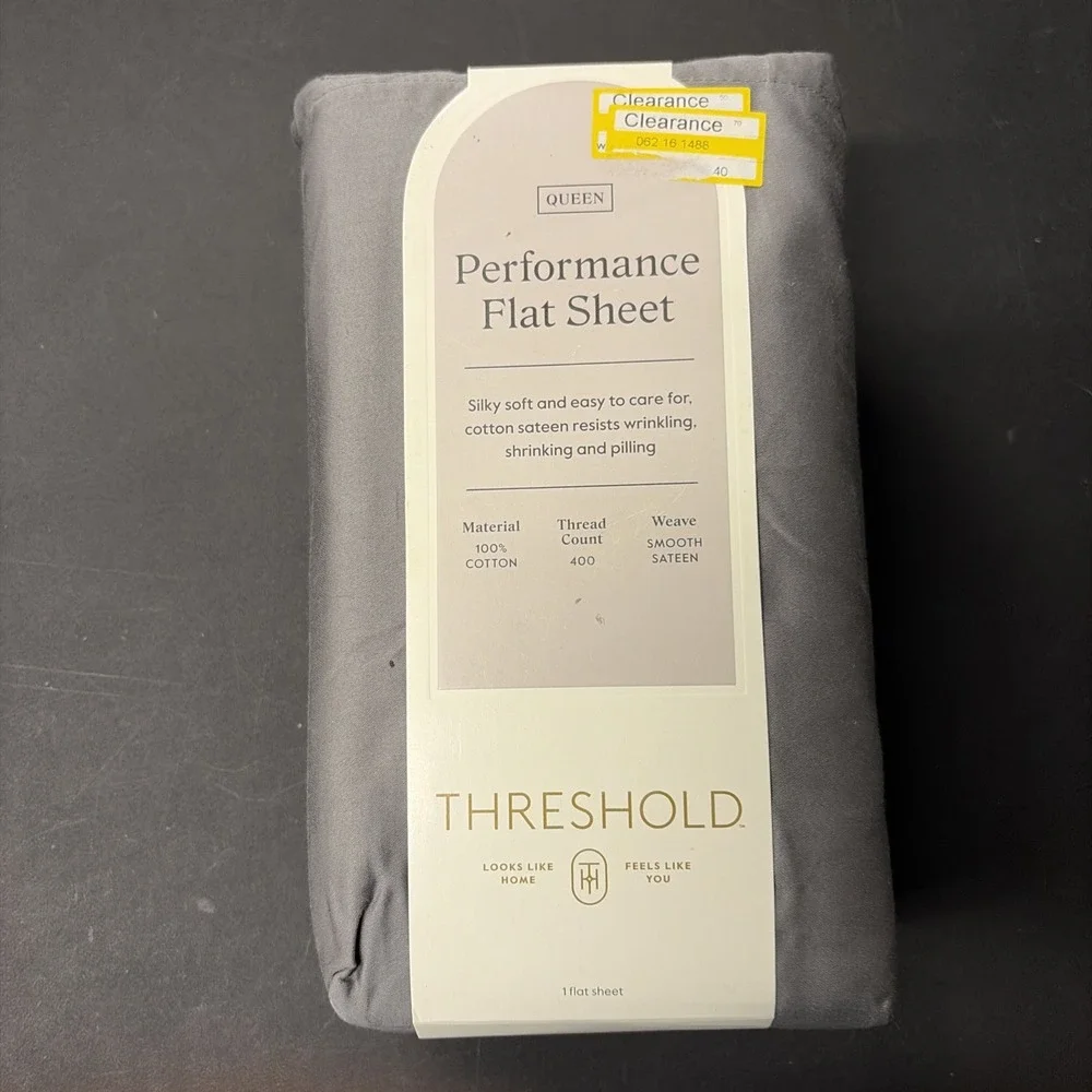 Threshold Queen Size 400 Thread Count Performance Flat Sheet Radiant Gray 20527